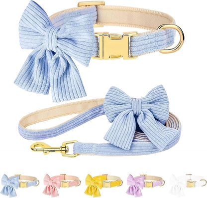 Dog Collar and Leash Set with Bowtie, Soft & Cute Puppy Collar, Cotton Puppy Collar with Adjustable Metal Buckle for Small, Medium Dog (Pink, Size S: Neck 10"-16")18