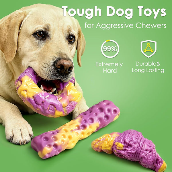 Fuufome Dog Toys for Aggressive Chewers: Dog Chew Toys for Medium Large Dog | Long Lasting Dog Chews | Tough Nylon Bone | Teeth Cleaning Care | Keep Dog Busy | Inevitable Milk Flavor | 3 Pack Set3