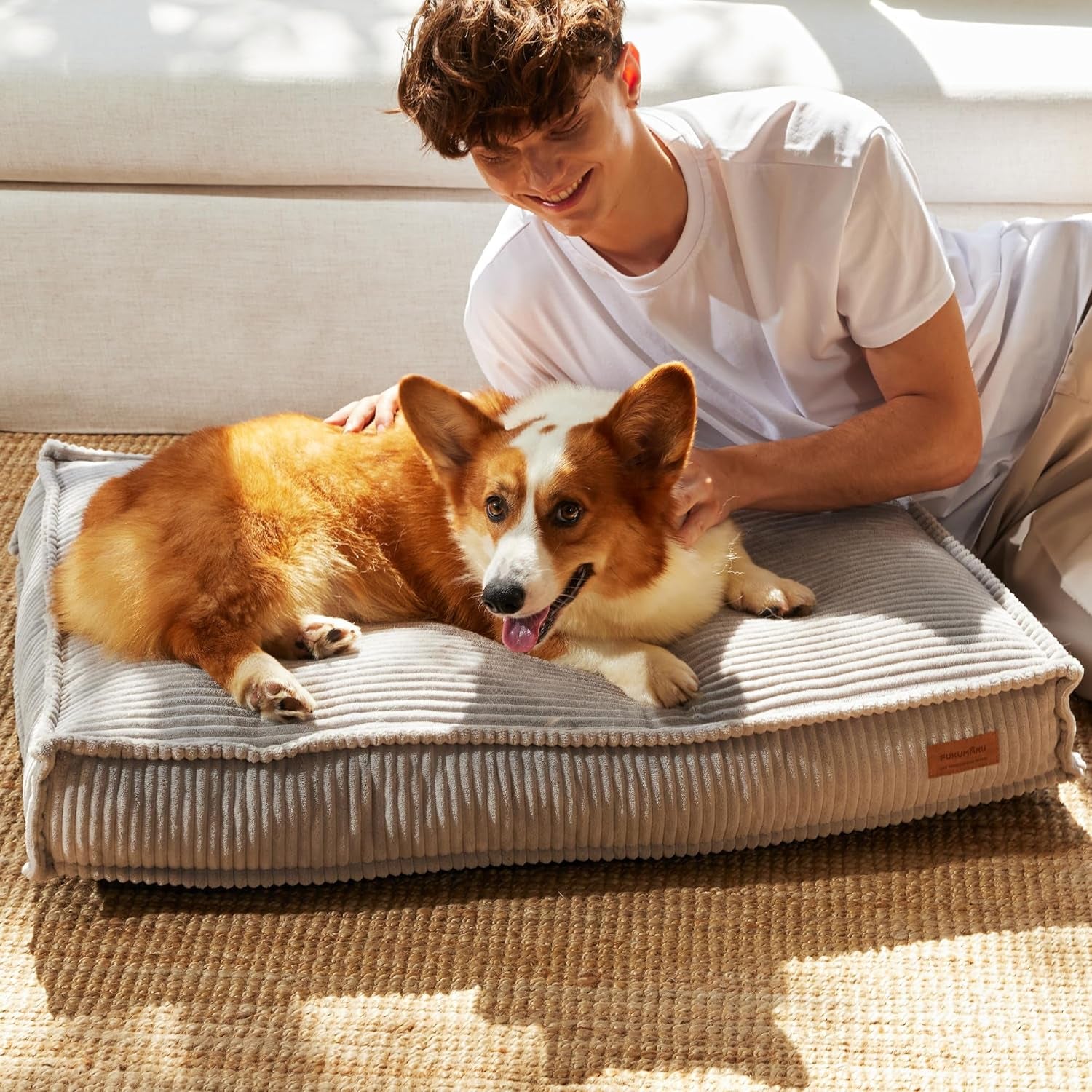 fukumaru-5-5-inch-thick-dog-bed-mat-washable-cat-bed-with-waterproof-lining-orthopedic-dog-beds-for-senior-dogs-cozy-flat-dog-kennel-bed-for-crate-non-slip-pet-pillow-bed-grey
