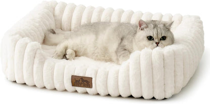 Orthopedic Dog Bed for Small Dogs & Cats - Washable Rectangle Pet Bed with Anti-Slip Bottom, Soft Calming Cat & Puppy Bed for Indoor Pets (25"X21"X6", Cream)1
