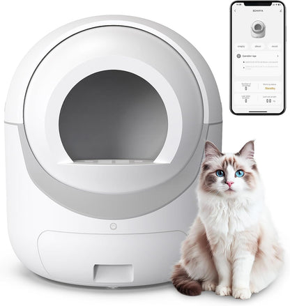 Self Cleaning Cat Litter Box, Automatic Cat Litter Box with APP Control Odor Removal Safety Protection for Multiple Cats, with Garbage Bags1