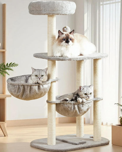 Small Cat Tree Tower with Lots of Scratching Posts - 42 Inch Medium Compact Cats Scratch House with Hammock Perch for Multi Level 2 Kitty - Indoor Corner Cat Bed Condo Climbing Gym Towers Furniture1