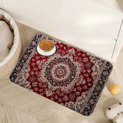 Marble Dog Cat Food Mat,Blue Teal Turquoise Gold Absorbent Pet Feeding Mat with Rubber Backing,Non-Slip Water Bowl Placemat,Indoor Pet Accessories Supplies 12"X20"10