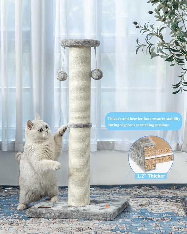 34Inch Tall Cat Scratching Post for Indoor Cats Adults | 4.3Inch Diameter Large Cat Scratch Post, Sturdy and Durable Cat Scratcher with Dangling Balls, Natural Sisal, Grey6