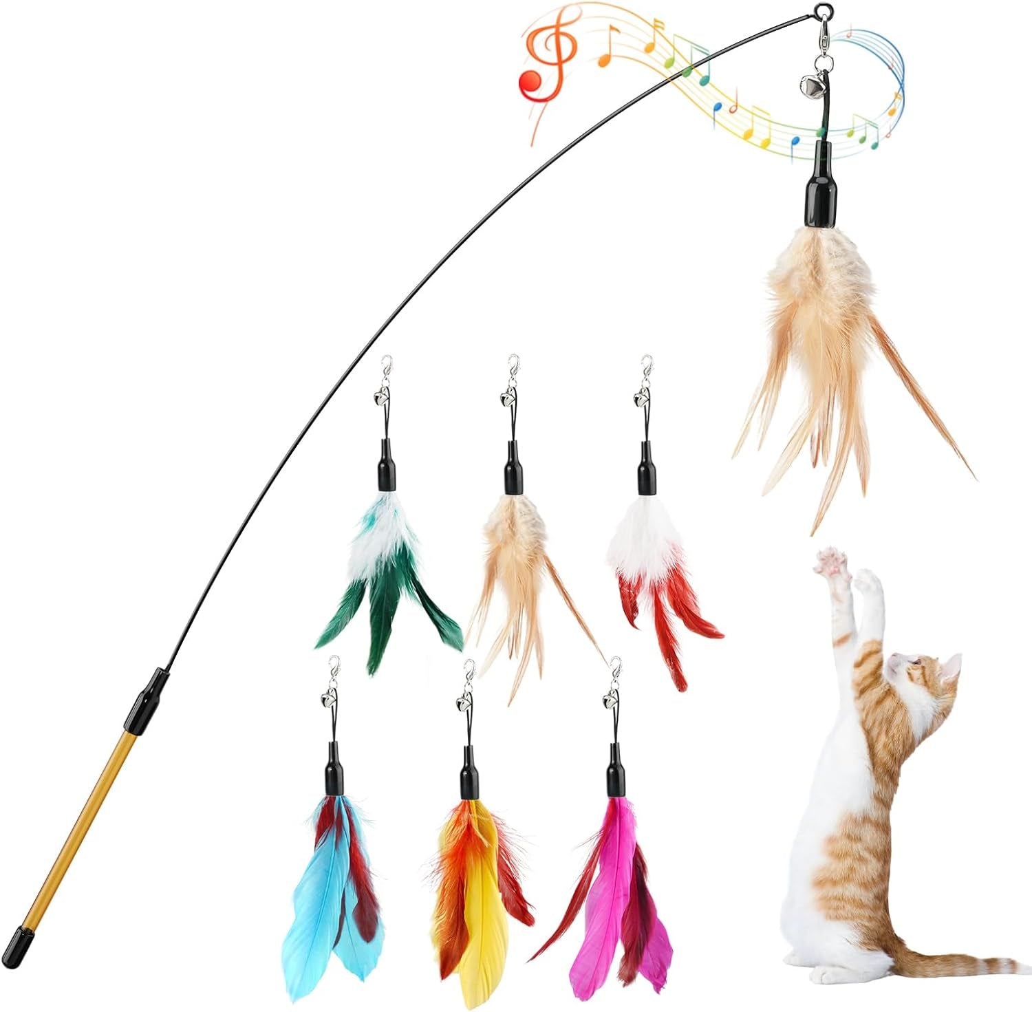 pawaboo-feather-teaser-cat-toy-interactive-wand-with-extra-long-34-5-wand-and-small-bell-fun-exerciser-playing-toy-for-kittens-or-cats-brown-feather