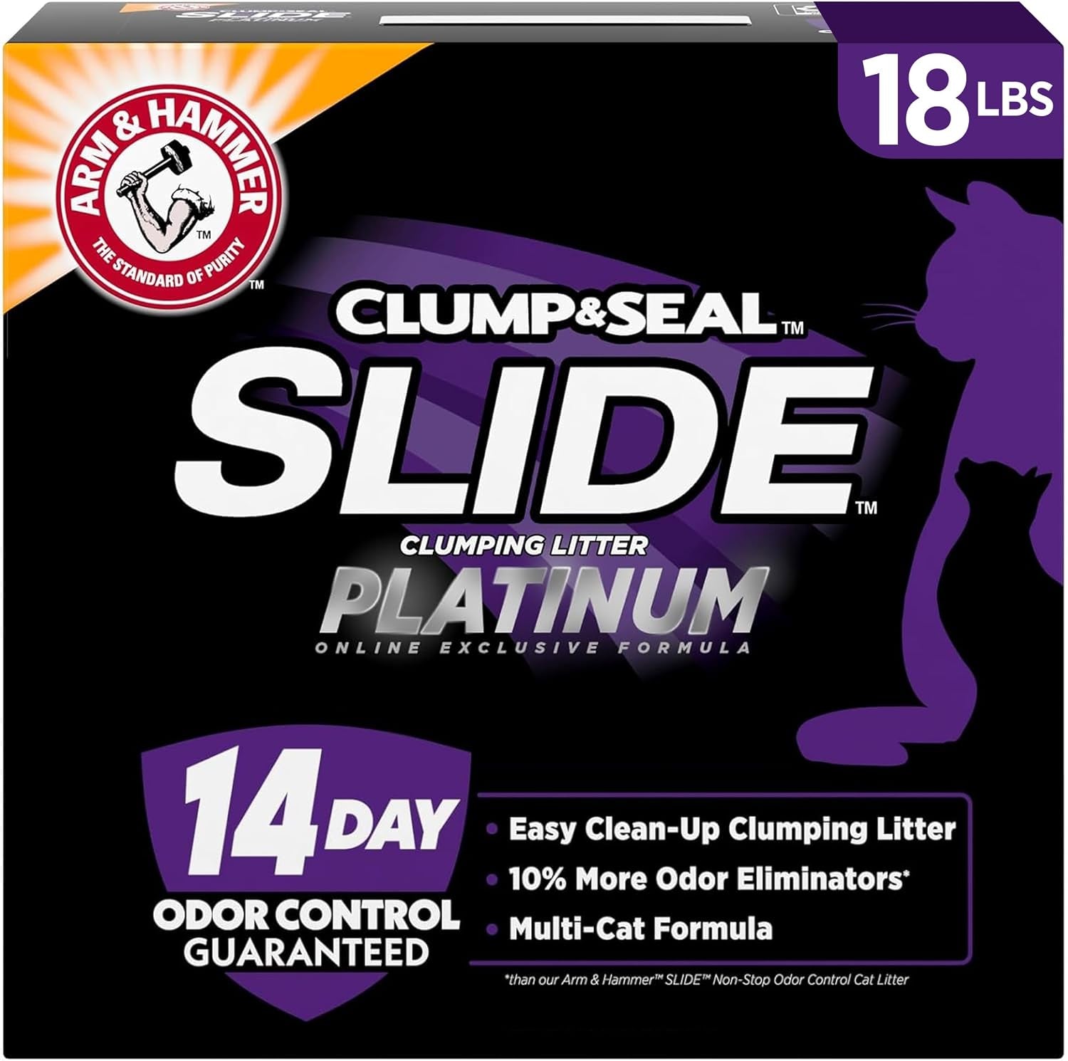 arm-hammer-slide-platinum-easy-clean-up-clumping-cat-litter-18-lbs-24-7-odor-control-triple-action-freshness-non-stick-easy-clean-up-low-tracking-multi-cat-formula-scented