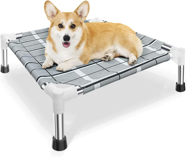 Elevated Dog Bed, Raised Cooling Lifted Dog Cot for Indoor & Outdoor | Cooling Breathable outside Portable Dog Hammock Bed for Small Pet ,Non-Slip Feet, Stainless Steel Frame1