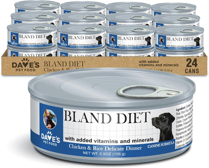 Dave'S Pet Food Bland Diet Dog Food (Chicken & Rice), Sensitive Stomach, Easy to Digest Pate, Gluten-Free, Digestive Care, Low Fat (6%) Limited Ingredients, Complete & Balanced, 13.2 Oz (Case of 12)12