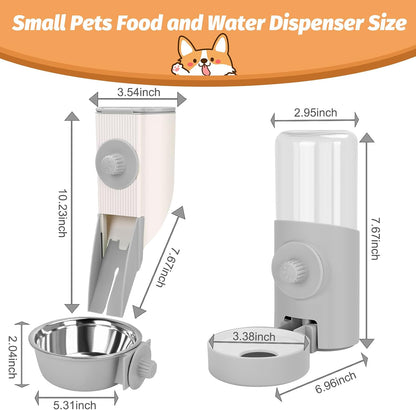 Yummy Sam Hanging Cage Automatic Small Pet Food Bowl Water Bottle Dispenser, Kennel 500ML Waterer and Auto Gravity Pet Feeder Set with Separate Food Bowl Crate Feeder Dish for Puppy Cats Rabbit (Grey)2