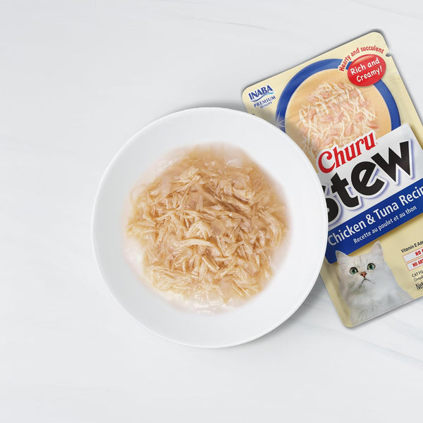 INABA Churu Stew for Cats, Creamy Purée Side Dish Pouch, 1.05 Oz Pouches, 15 Pouches Total, Chicken Variety2