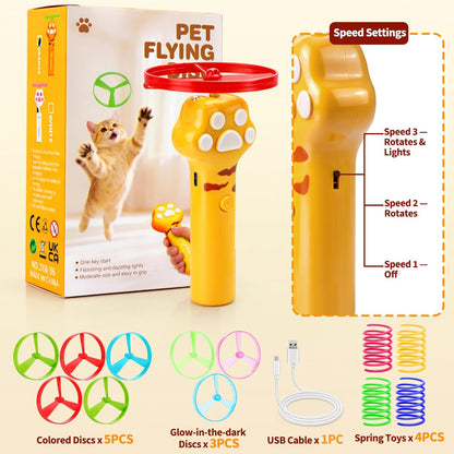 BABORUI Cat Toy Disc Launcher, Rechargeable Interactive Cat Fetch Toy Launcher with 8 Flying Discs, Flying Enrichment Toys for Indoor Bored Kittens & Adult Cats (Yellow)7