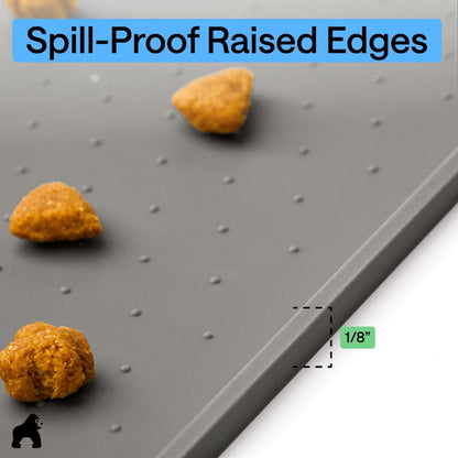 GORILLA GRIP 100% Waterproof Raised Edge BPA Free Silicone Pet Feeding Mat, Dog Cat Food Mats Contain Spills Protects Floors, Placemats for Cats and Dogs Water Bowl, 18.5X11.5, Gray7