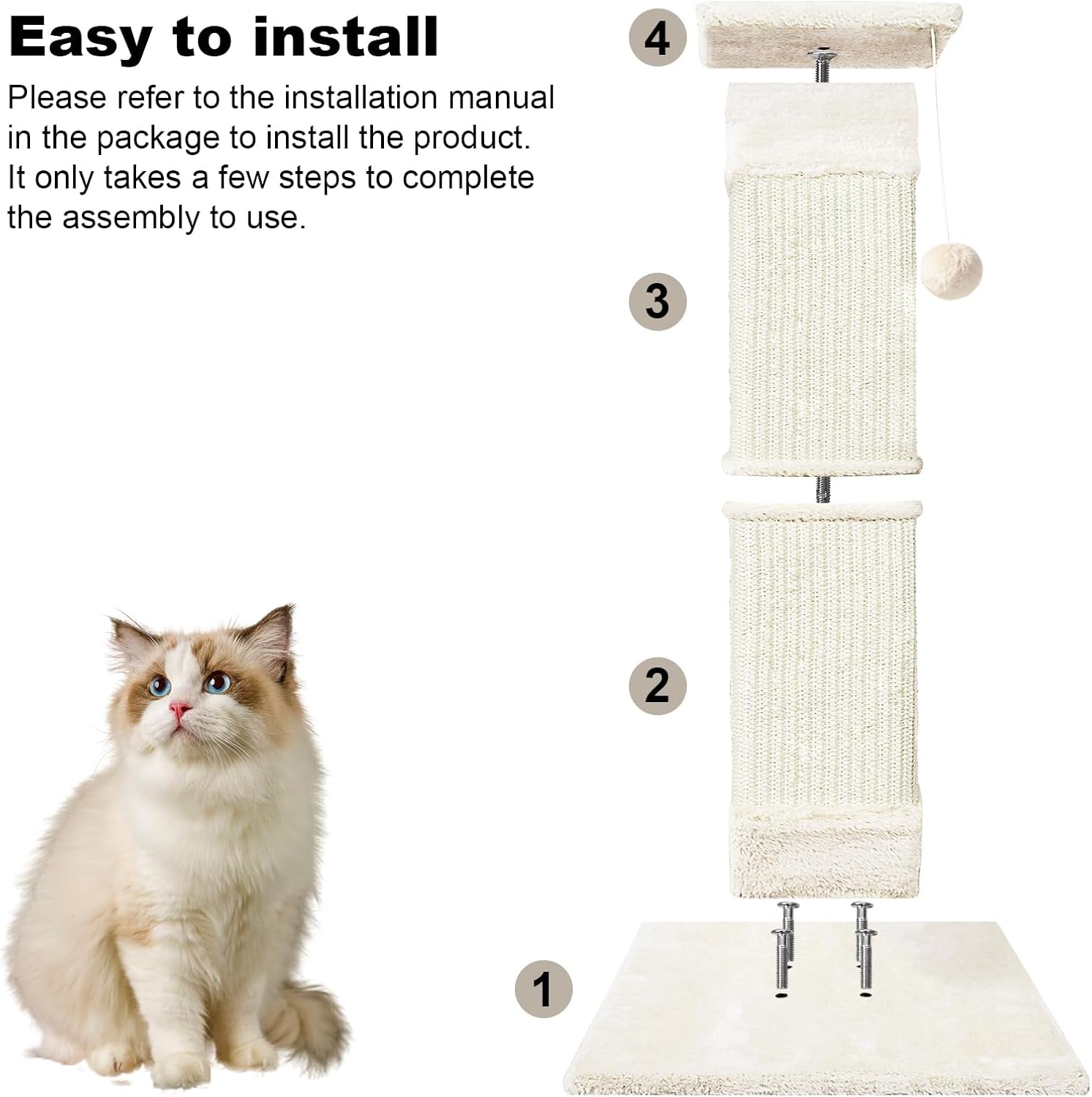 cat-scratching-post-33-inch-for-indoor-cats-sisal-cat-scratcher-vertical-posts-with-dangling-ball-high-cat-scratch-post-cat-tree-for-full-body-stretching-protect-your-furniture-beige-white