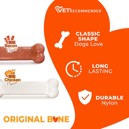 Nylabone Power Chew Original Bone Dog Chew Toys, Medium, 2 Count | Chicken and Bacon Flavor, Durable Chew Toys, Discourages Destructive Chewing, Long Lasting, for Dogs up to 35 Pounds5