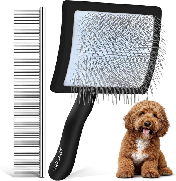 Wooden Long Pin Slicker Brush for Dogs, Doodles, Poodles, Long Hair | Grooming, Detangling, and Fluffing for Wavy and Curly Hair—Designed for Heavy, Thick Coats to Prevent Matting at Home1