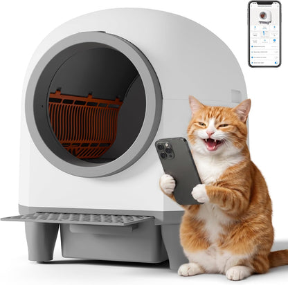 WARCAT Enclosed Self-Cleaning Litter Box – APP Control, 90L, Gray | 90L Large Capacity for Multi-Cat Homes. App-Controlled with Smart Sensors. Anti-Leakage & Safety Protection. Bags Included.1