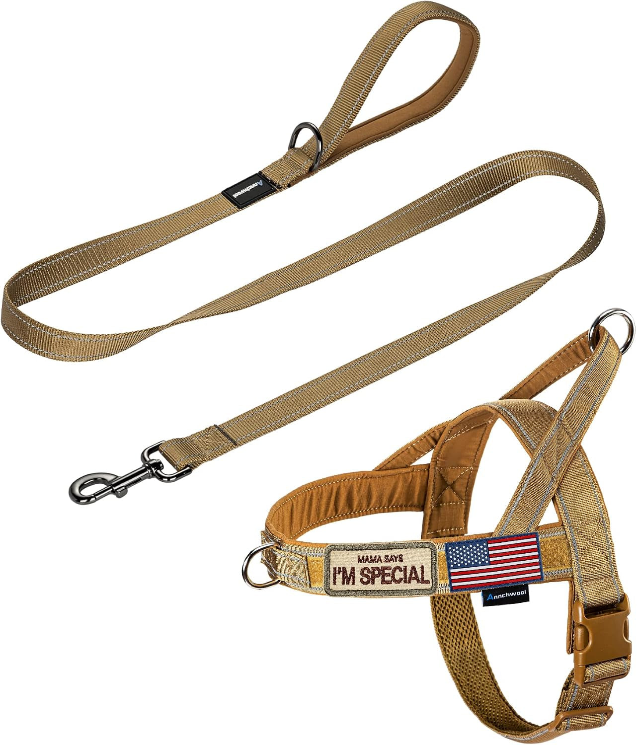 annchwool-no-pull-dog-harness-with-soft-padded-handle-reflective-strip-escape-proof-and-quick-fit-to-adjust-dog-harness-easy-for-training-walking-for-small-medium-and-large-dogsbrown-l