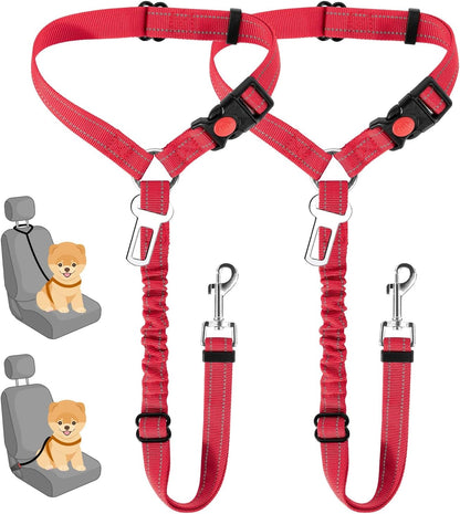 Slowton Dog Seat Belt for Car, 2 Pack Dog Car Harness Seatbelt Adjustable with Elastic Bungee Buffer, 2 in 1 Pet Car Leash Headrest Restraint Dog Reflective Safety Tether (Black, Headrest+Clip)11