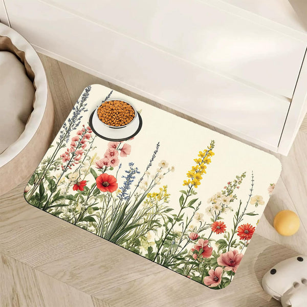 Marble Dog Cat Food Mat,Blue Teal Turquoise Gold Absorbent Pet Feeding Mat with Rubber Backing,Non-Slip Water Bowl Placemat,Indoor Pet Accessories Supplies 12"X20"25