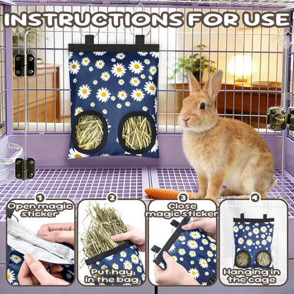 2 Pack Rabbits Hay Feeder Bag, 2 Holes Hanging Bunny Hay Feeder Guinea Pig Feeding Bag Storage Dispenser for Bunny Rabbits Chinchillas Hamsters Small Pets and Animals6