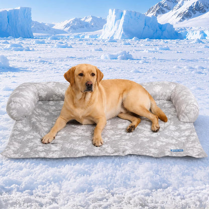 Spark Paws Cooling Couch Cover Dog Bed, Furniture Protector Mat, Non-Toxic Washable Pet Cooling Pad for Large & Small Dog - Hearts Blue - Size M9