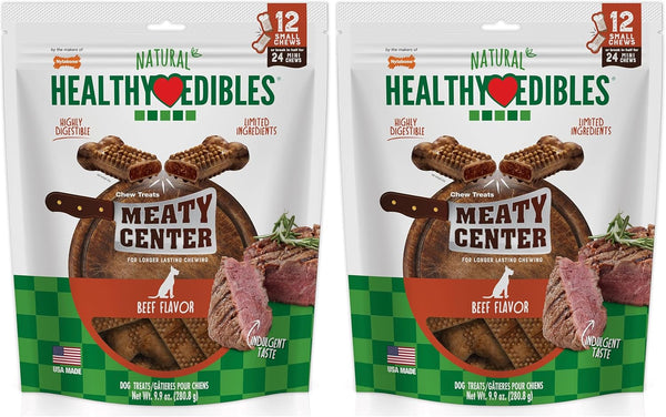 Nylabone Healthy Edibles Meaty Center Dog Treats, Beef Flavor, 12 Count | Natural Dog Chew Bones, Made in USA, Highly Digestible, Help Clean Teeth, Long Lasting Chews for Small Dogs up to 25 Lbs11