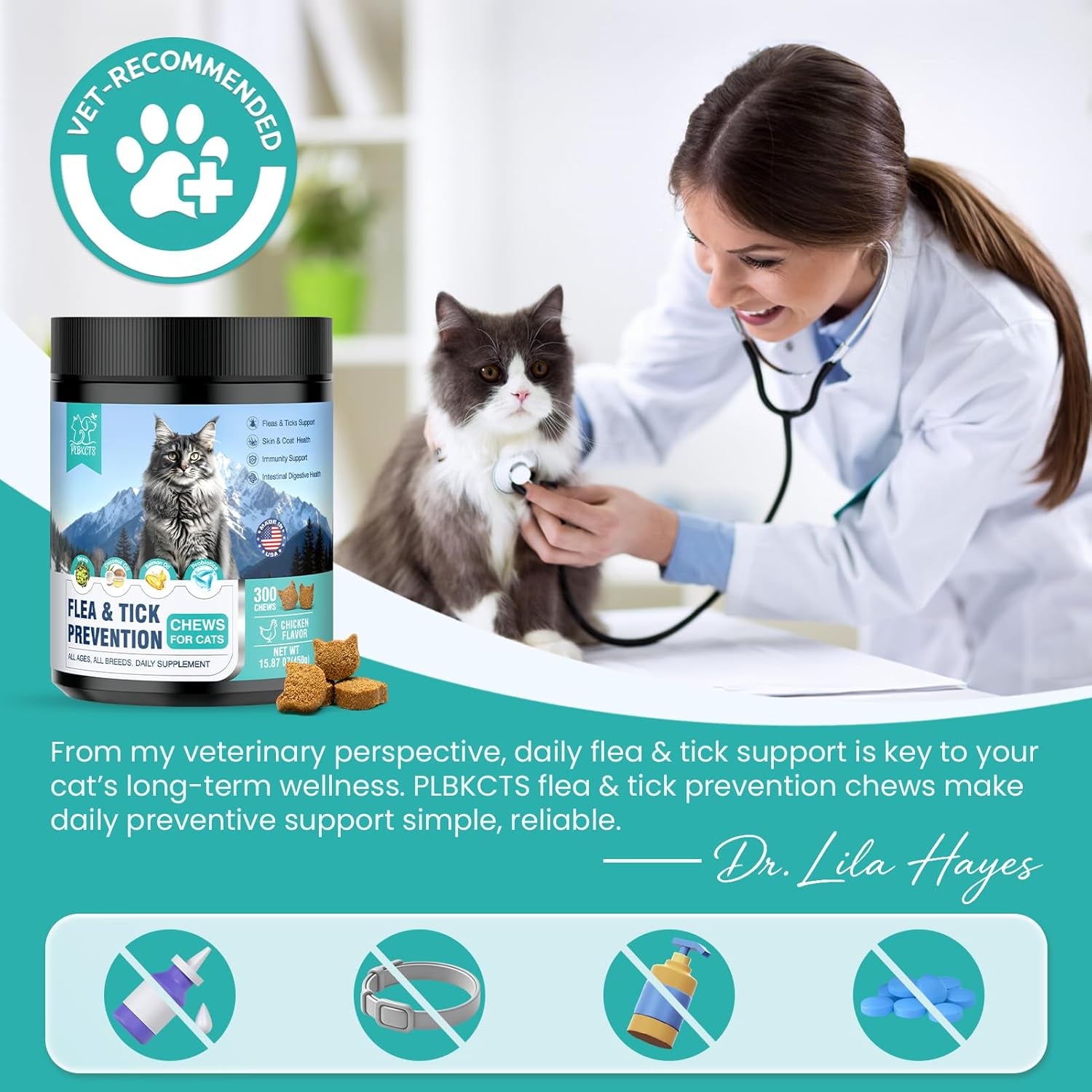 flea-treatment-for-cats-300-treats-natural-flea-and-tick-prevention-for-cats-chewable-itchy-skin-biting-relief-immune-gut-health-oral-flea-supplement-for-kittens-all-cats-made-in-usa-chicken-flavor