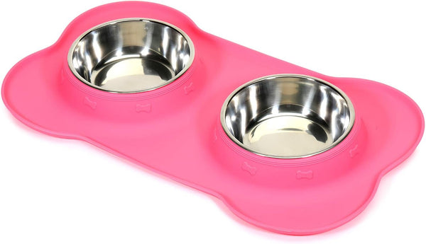 Asfrost Dog Food Bowls Stainless Steel Pet Bowls & Dog Water Bowls with No-Spill and Non-Skid, Feeder Bowls with Dog Bowl Mat for Dogs Cats and Pets-Pink, 24 0Z in Total1