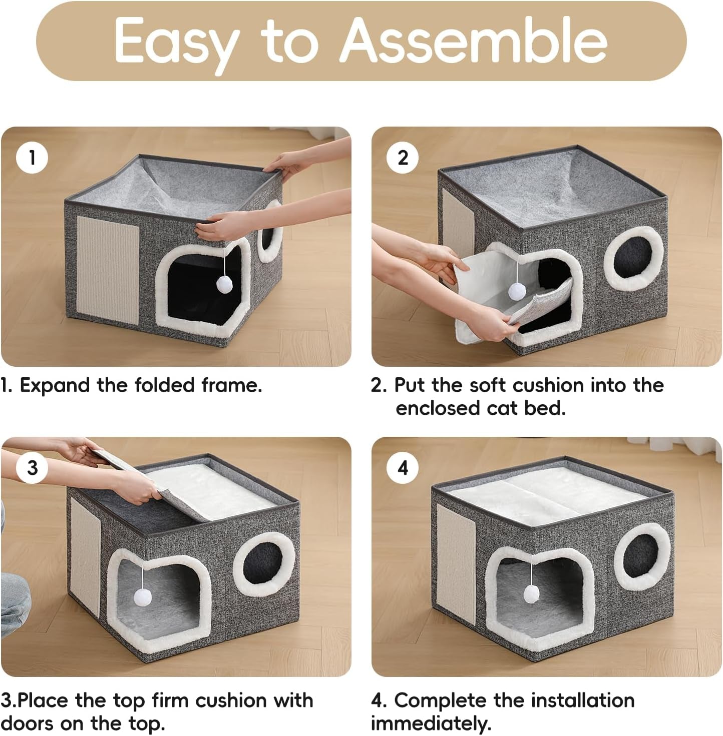 cat-beds-for-indoor-cats-large-cat-cave-house-with-scratch-pad-and-fluffy-ball-foldable-cat-condo-hideaway-modern-kitten-bed-grey
