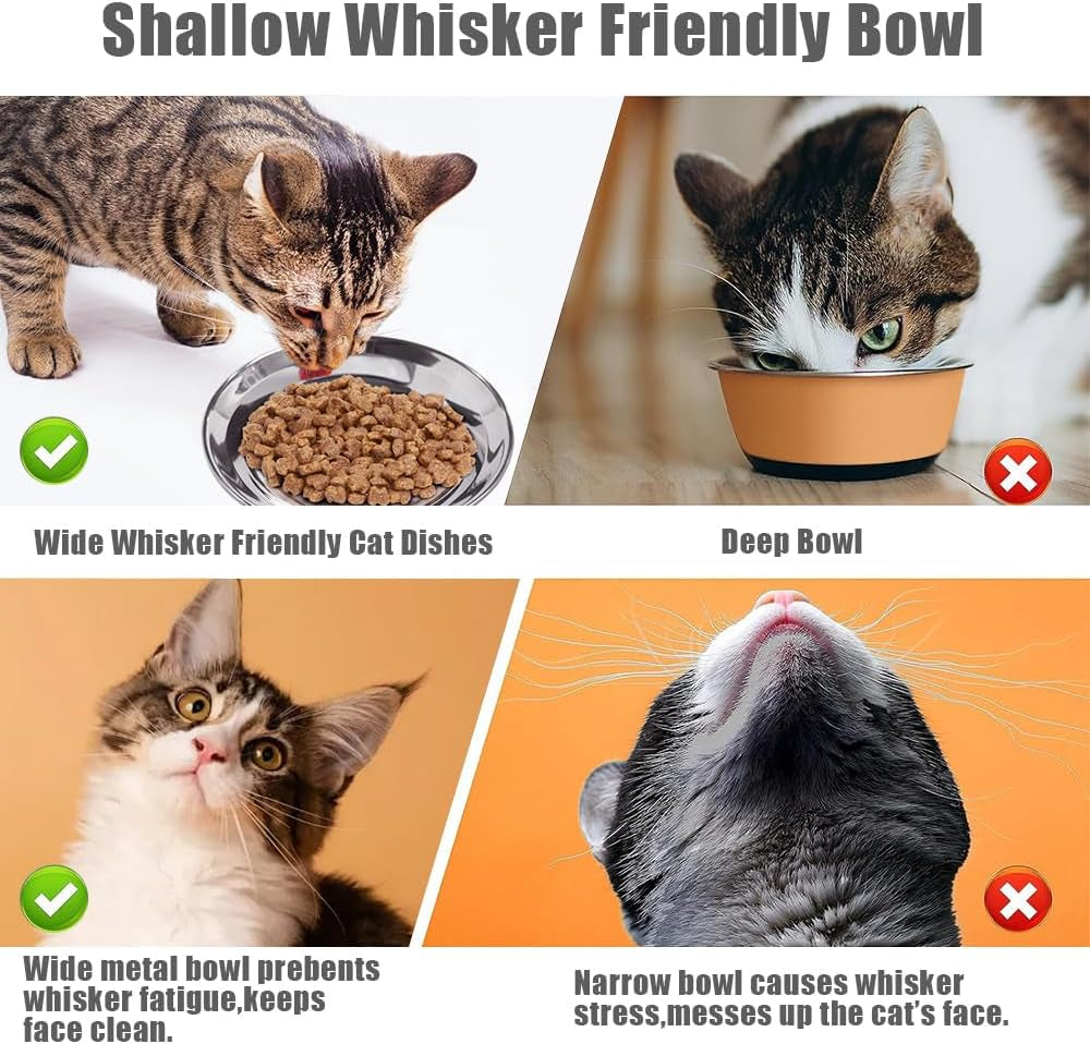 stainless-steel-cat-bowls-food-dishes-for-indoor-cats-cats-shallow-whisker-friendly-6-4inches-cat-food-water-dishes-bowls-whisker-fatigue-relief-dishwasher-safe-2pcs