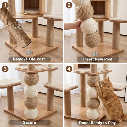 【2026 Upgraded】 2 Pack Cat Scratching Post Replacement, 13.8" X 3.93" Sisal Scratching Poles with M8 Screws, Modern Cat Tree Replacement Parts for Indoor Cat Tower Repair, White4