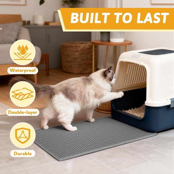 Pieviev Cat Litter Mat Double Layer Waterproof Urine Proof Trapping Mat 1 Pack (Gray, 24X15 Inch (Pack of 1)) | Honeycomb Design Catches Scattered Particles to Stop Tracking, Urineproof Base Protects Floors, Easy to Clean7