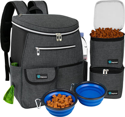 Petami Dog Travel Bag Backpack, 27L Airline Approved Pet Supplies Organizer with 2 Food Containers, 2 Collapsible Bowls & Poop Bag Dispenser, Weekend Road Trip Camping Dog Mom Gift, Purple14