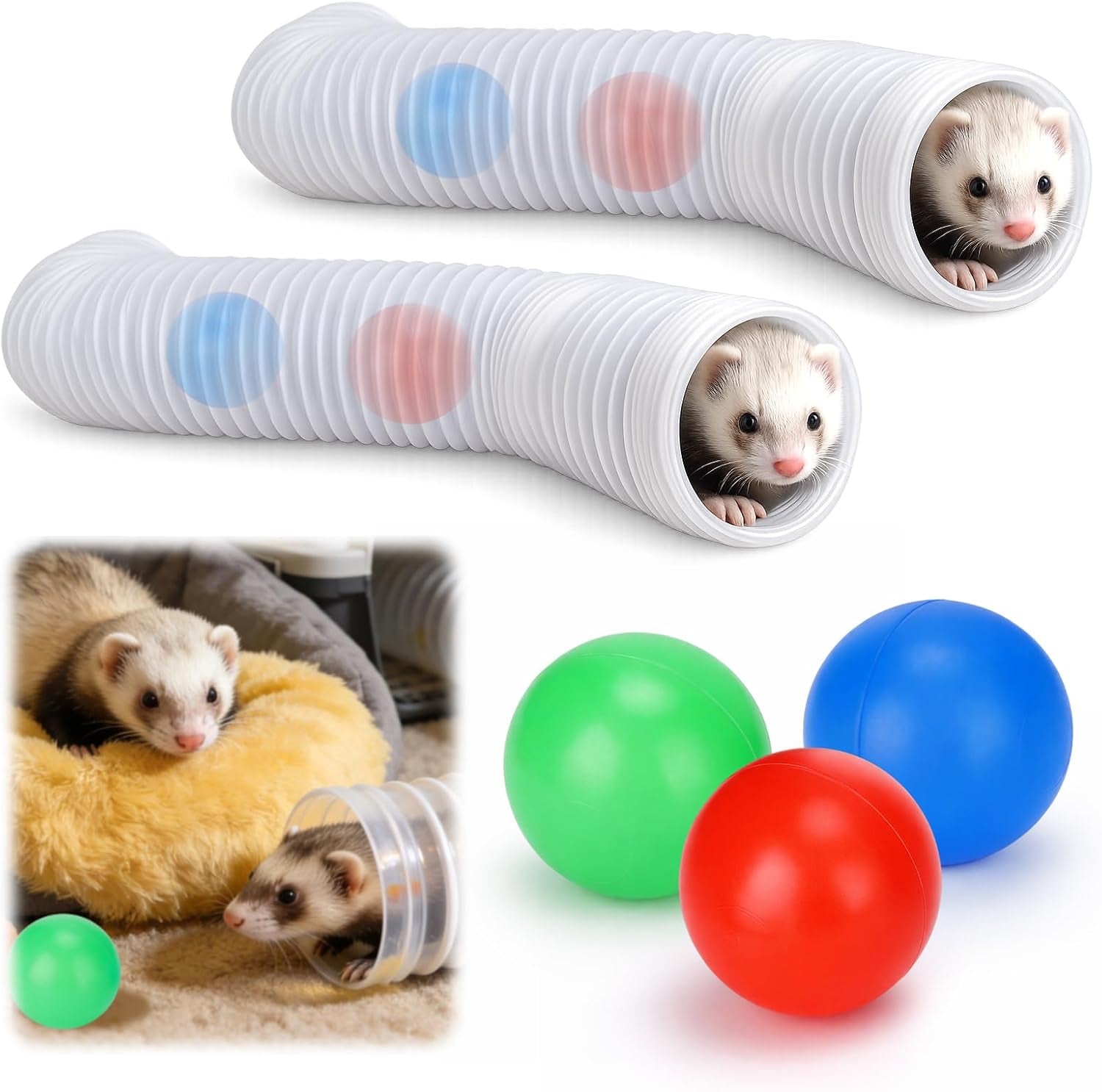 mity-rain-ferret-toys-with-3-balls-inclueded-collapsible-tunnel-tube-accessories-for-ferrets-guinea-pigs-hamsters-expandable-interactive-toys-supplies-for-small-pets