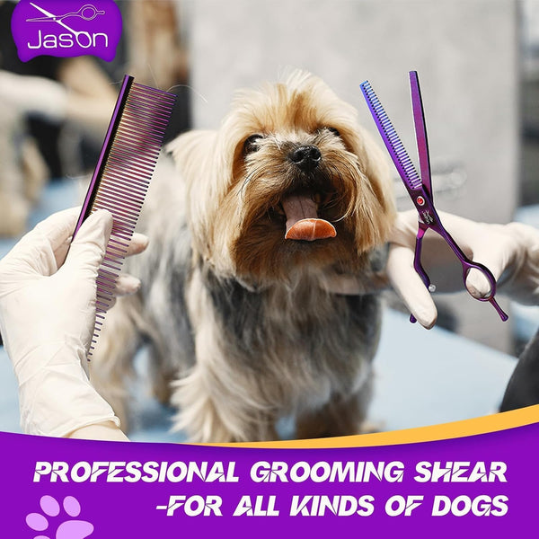 JASON Grooming Scissors for Dogs - Sharp Thinning Dog Shear with Muffler Pad, Stainless Steel Dog Grooming Shears Professional Texture Scissors for Pets Christmas Gift5