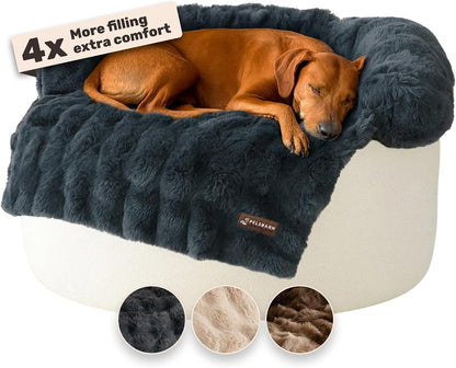 Pelsbarn Dog Bed for Couch, Luxurious Sofa Bed for Dogs with Non-Slip Oxford Bottom - Faux Rabbit Fur with Removable Cover, Large, Gray - 33X33 In2