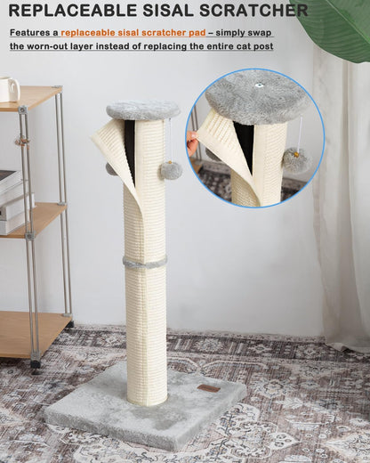 34" Cat Scratching Post with Replaceable Sisal Scratcher | Tall Cat Scratch Post for Indoor Cats Adults, Sturdy and Durable Large Scratching Post, Vertical Cat Post with Hanging Balls2