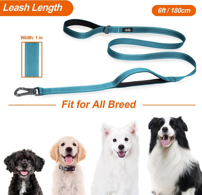 Twoear 6FT 1IN Strong Blue Dog Leash with 2 Padded Handles, Traffic Handle Extra Control, Comfortable Soft Dual Handle, Auto Lock Hook, Reflective Walking Lead for Small Medium and Large Dogs7