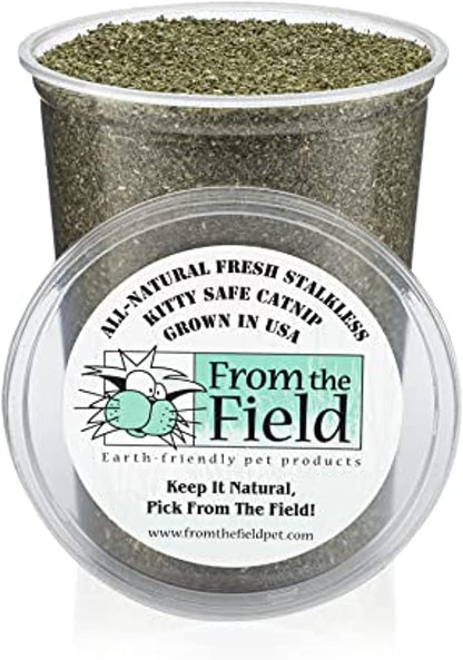 From the Field | Fine Ground Stalkless Catnip | Premium Usa-Grown Catnip for Toys & Playtime | Fresh, Potent, Non-Toxic, Eco-Friendly | Safe for Kittens & Cats | Resealable 6 Oz Tub1