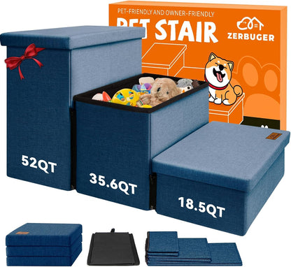 Zerbuger Wider Dog Ramp for High Bed with Storage 18" H, Foldable Dog Stairs for Small Medium Large Older Senior Animal, Sturdy Dog Step for Climbing Bed or Couch, Arthritis-Friendly (Gray, No Condo)22