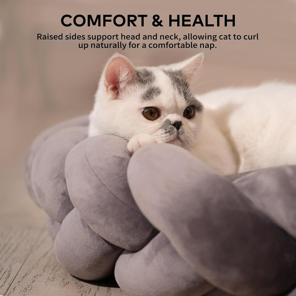CHEERPALS Weave Cat Bed for Indoor Cats,Cute Pet Bed with Washable Cushion Fluffy Kitty Bed for Small Dog(Dark Gray)3