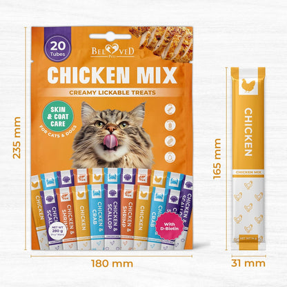 Beloved Pets Creamy Lickable Cat Treats & Wet Food Squeeze Tubes – Liquid Kitten Snacks, Skin & Coat Health, Multivitamin Treats for Cats, & Small Dogs, Lick up Chicken Mix (40 Sticks)7