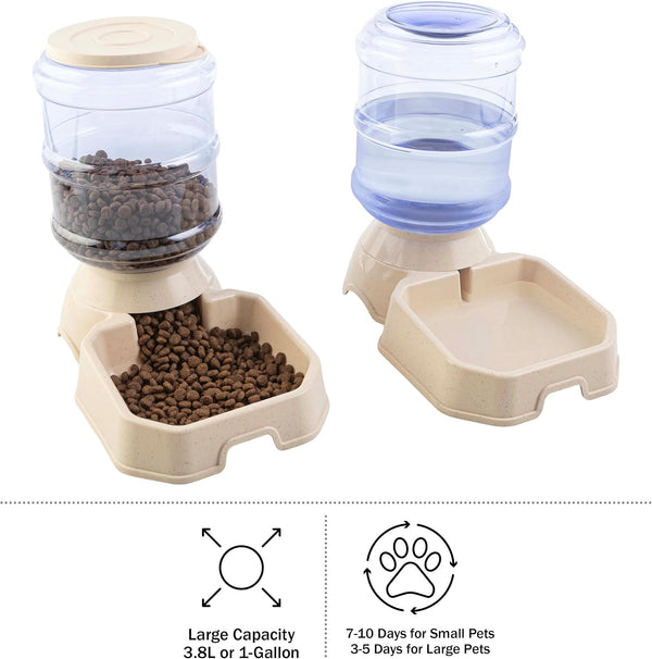 Automatic Cat Feeder and Water Dispenser - 2-Pack 3.8L/1G Dog Food and Water Bowl - Gravity Automatic Water Dispenser for Dogs and Cats by PETMAKER5