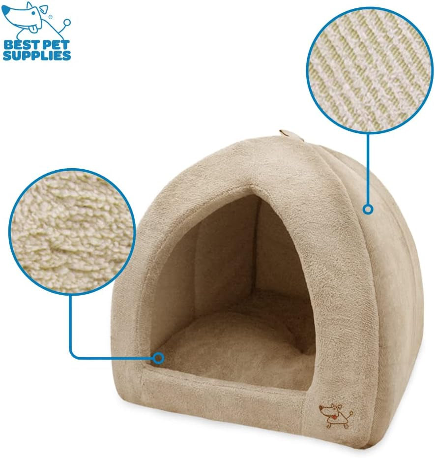 best-pet-supplies-cat-bed-for-indoor-cat-domed-tent-house-with-removable-pillow-covered-cat-cave-for-small-dog-puppies-and-all-breeds-of-cats-tan-19-x-19-x-h-19