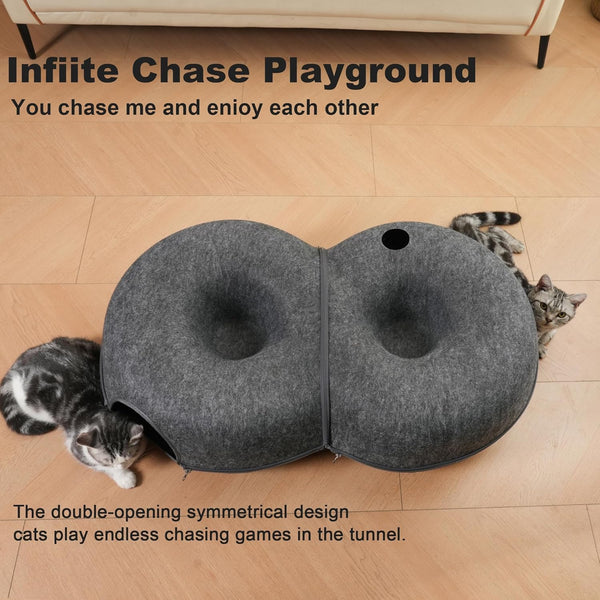 8-Shaped Large Cat Tunnel Bed for Indoor Cats, Infinite Circulation Peekaboo Cat Cave with 12 Toy Balls, Cat Donut Tunnel for Cats up to 30 Pounds (Dark Grey, L 38X24X11In)5