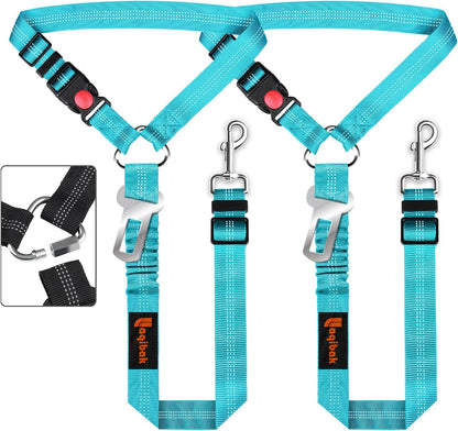 Removable Dog Seat Belt Harness for Car, 3 in 1 Pet Dog Car Seatbelt Leash, Retractable Restraint Secures to Vehicle Headrest & Adjustable Reflective Bungee Dog Seatbelt Tether, Blue and Black | Retractable Headrest-Mounted,Restraint & Adjustable Reflective Bungee Dog Seatbelt Tether,Blue and Black11