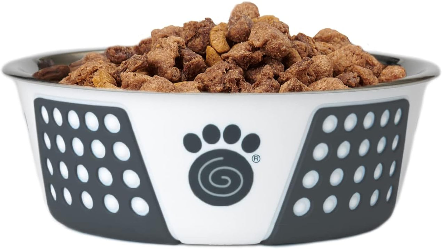 petrageous-15001-fiji-stainless-steel-non-slip-dishwasher-safe-dog-bowl-3-75-cup-capacity-6-75-inch-diameter-2-5-inch-tall-for-medium-and-large-dogs-white-and-slate-blue-pack-of-2