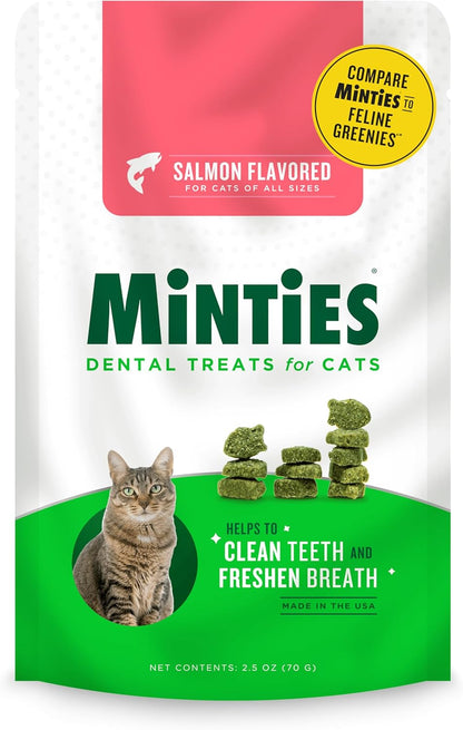Minties Dental Treats for Cats, Salmon Flavored Treats for Cats, Freshens Breath and Controls Tartar, 2.5Oz1