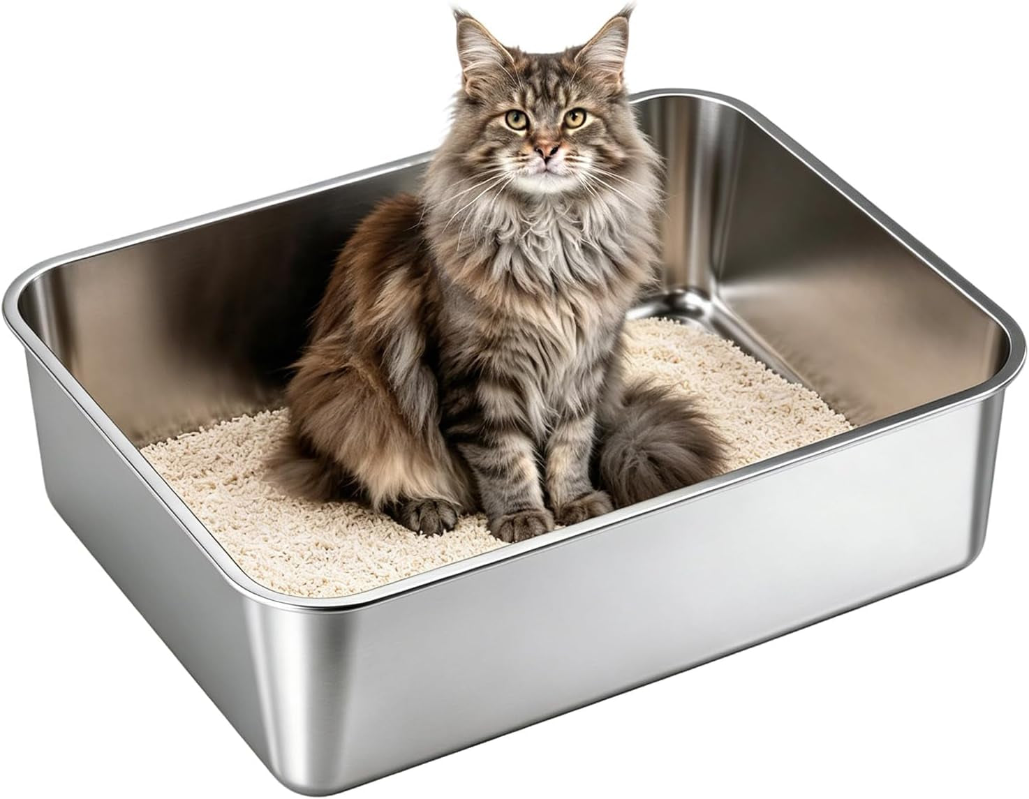 stainless-steel-litter-box-metal-litterpan-for-small-cats-odor-free-metal-litter-pan-tray-toilet-easy-clean-extra-large-leakproof-scoop-open-top-rust-proof-indoor-cats-kittens-low-entry-grey