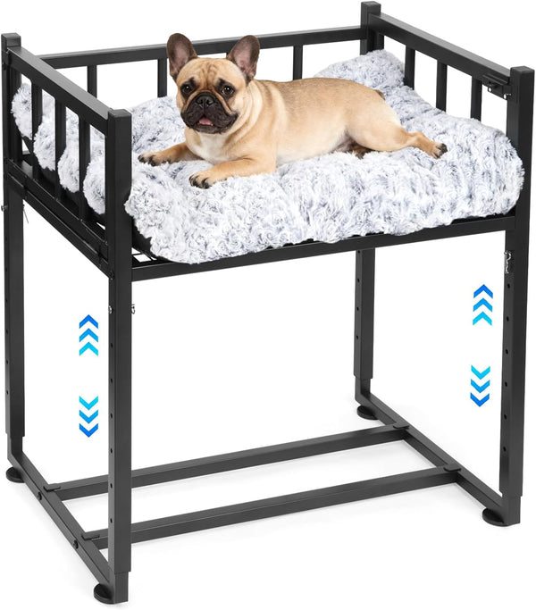 Beside Dog Bed and Mattress Set - Metal Three-Sided Fence Pet Dogs Bed Frame, Adjustable Height Dogs Bed Extension Attachment for Human Bed, for Small/Medium Puppy(25.5''L X 17.7''W)1